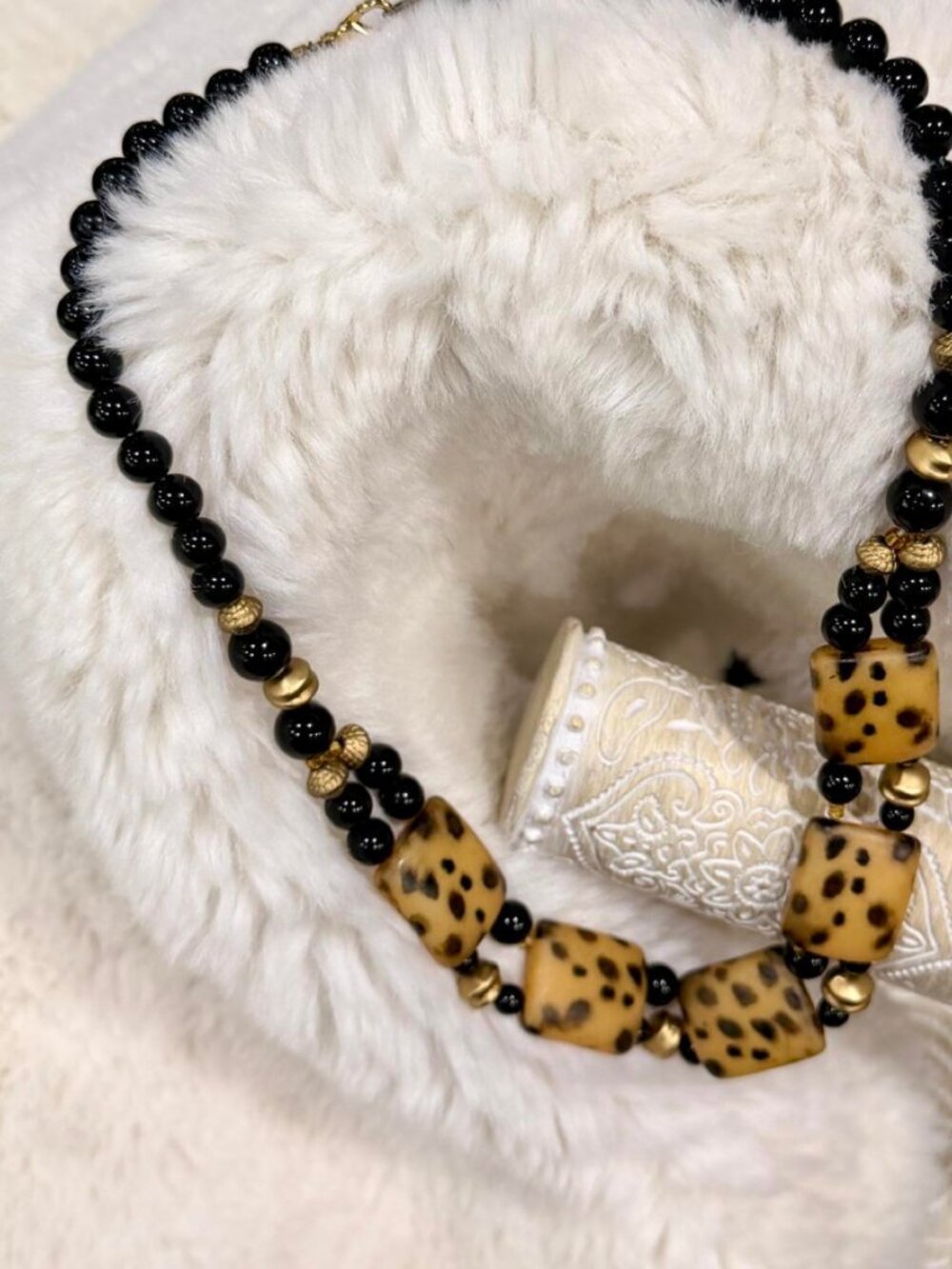Leopard Print Beaded Necklace